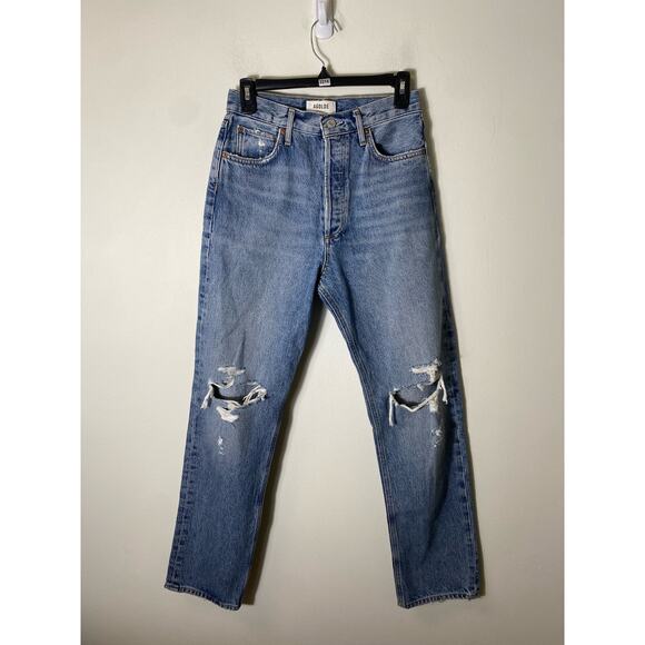 Agolde Blue Button Fly Distressed Jeans Sz 26 - Picture 1 of 3